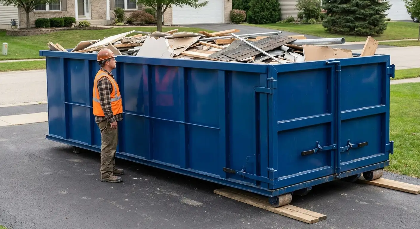 Dumpster loaded correctly to avoid overage fees in Towson, MD