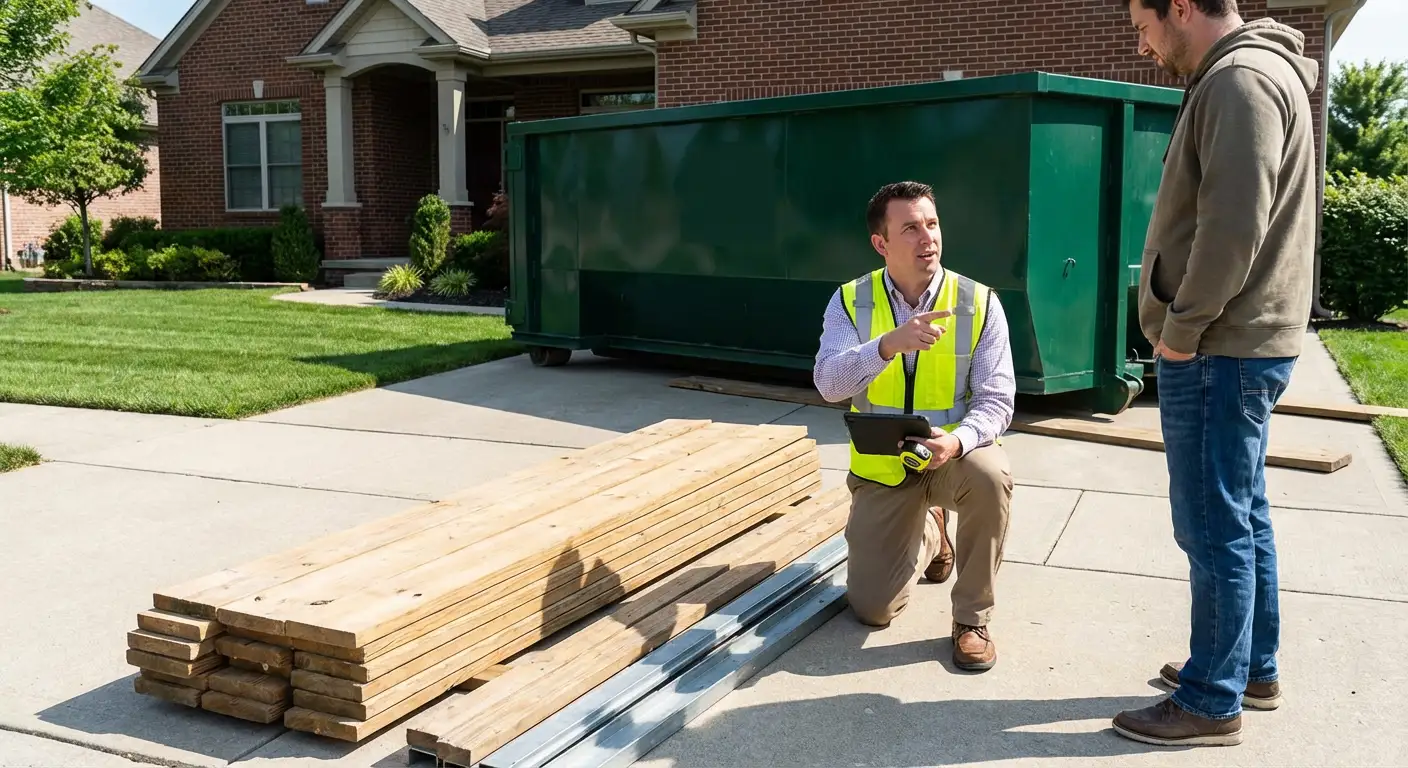 Dumpster rental delivery truck in Towson