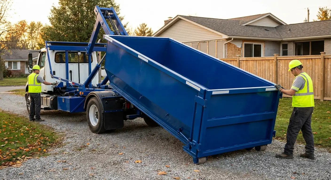 Roll-off dumpster rental delivery truck in Towson, MD
