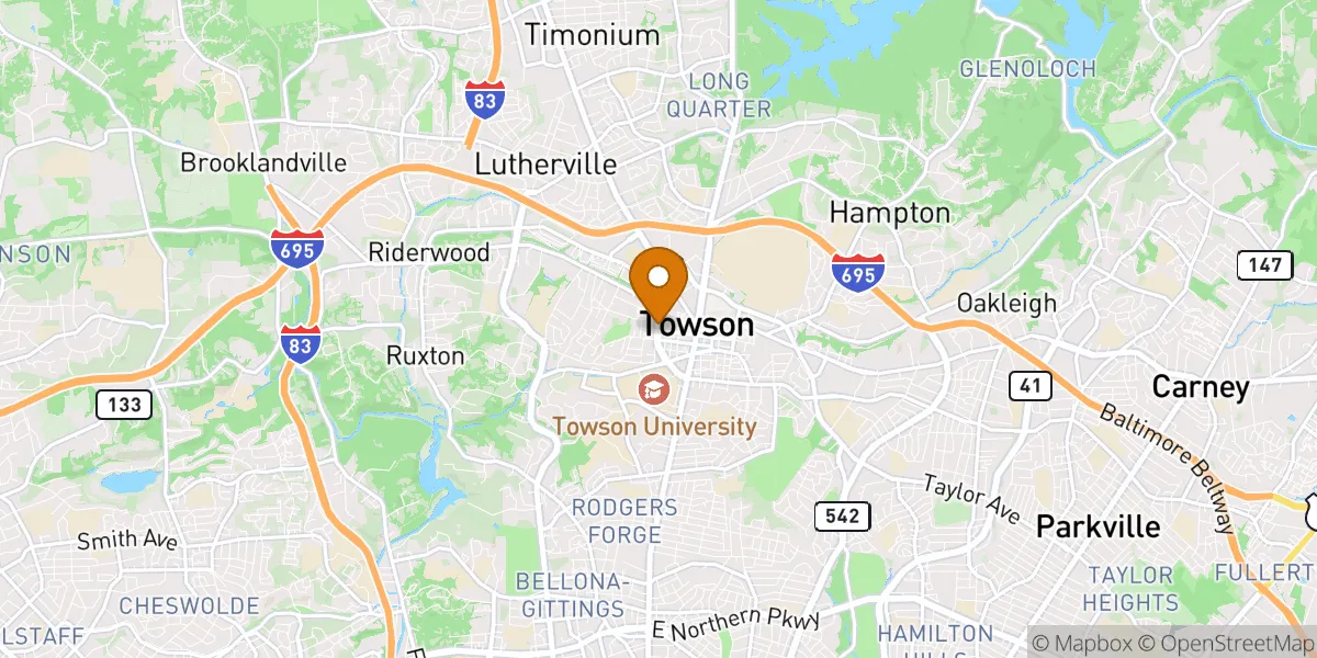 Downtown Towson neighborhood map in Towson, MD