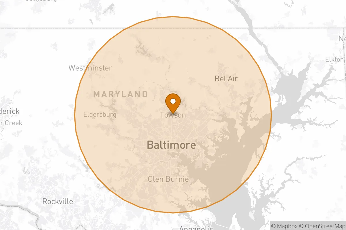 service area service area map in Towson, MD